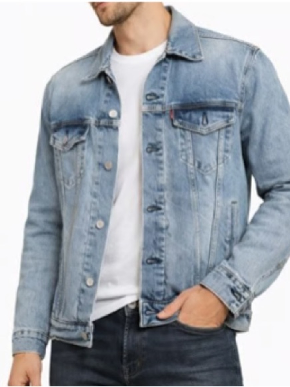 Levis Mens Classic Denim Stonewash Trucker Jean Button Down Jacket Sz:Small